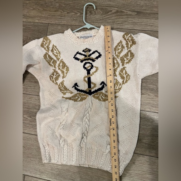 Melbourne HAND KNIT Medium Cozy Cream and Gold Nautical Crew Neck Sweater - Picture 10 of 10